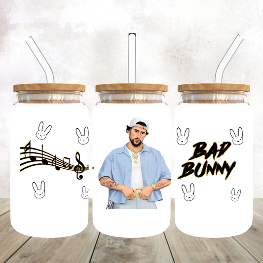 Bad Bunny Design # 2 Glass Can Cup