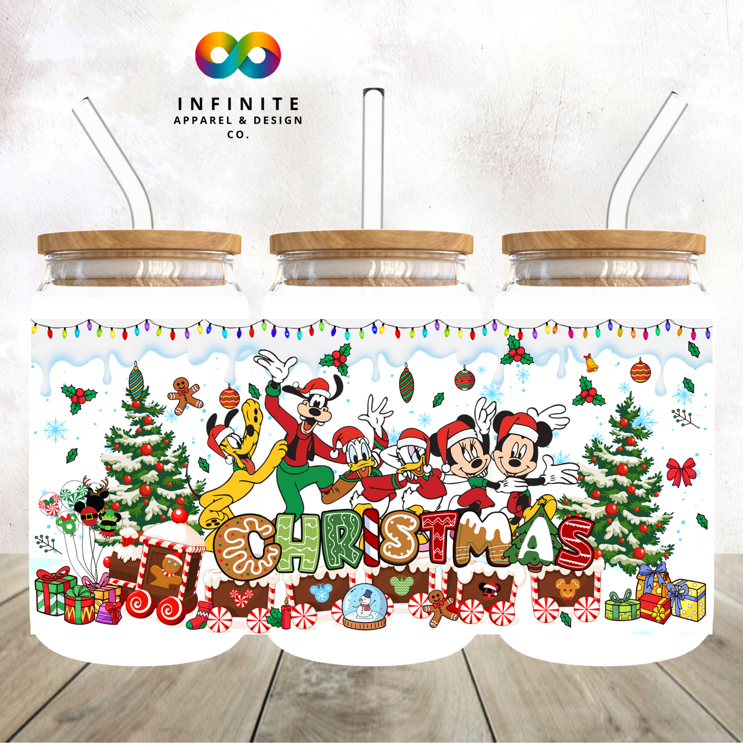 Mouse and Friends  Christmas Glass Can Cup