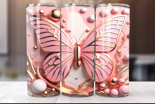 Pink pearl Butterfly Tumbler