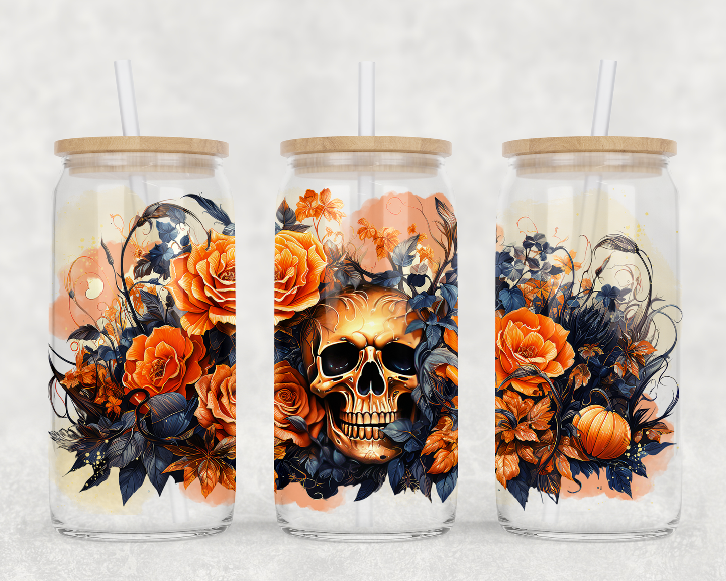 Fall Skulls Design #2 Glass Can Cup