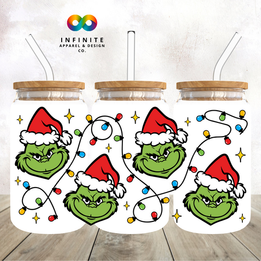 Grinch Chstimas Lights Glass Can Cup