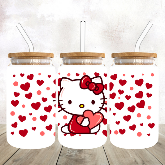 HK Red Hearts Glass Can Cups