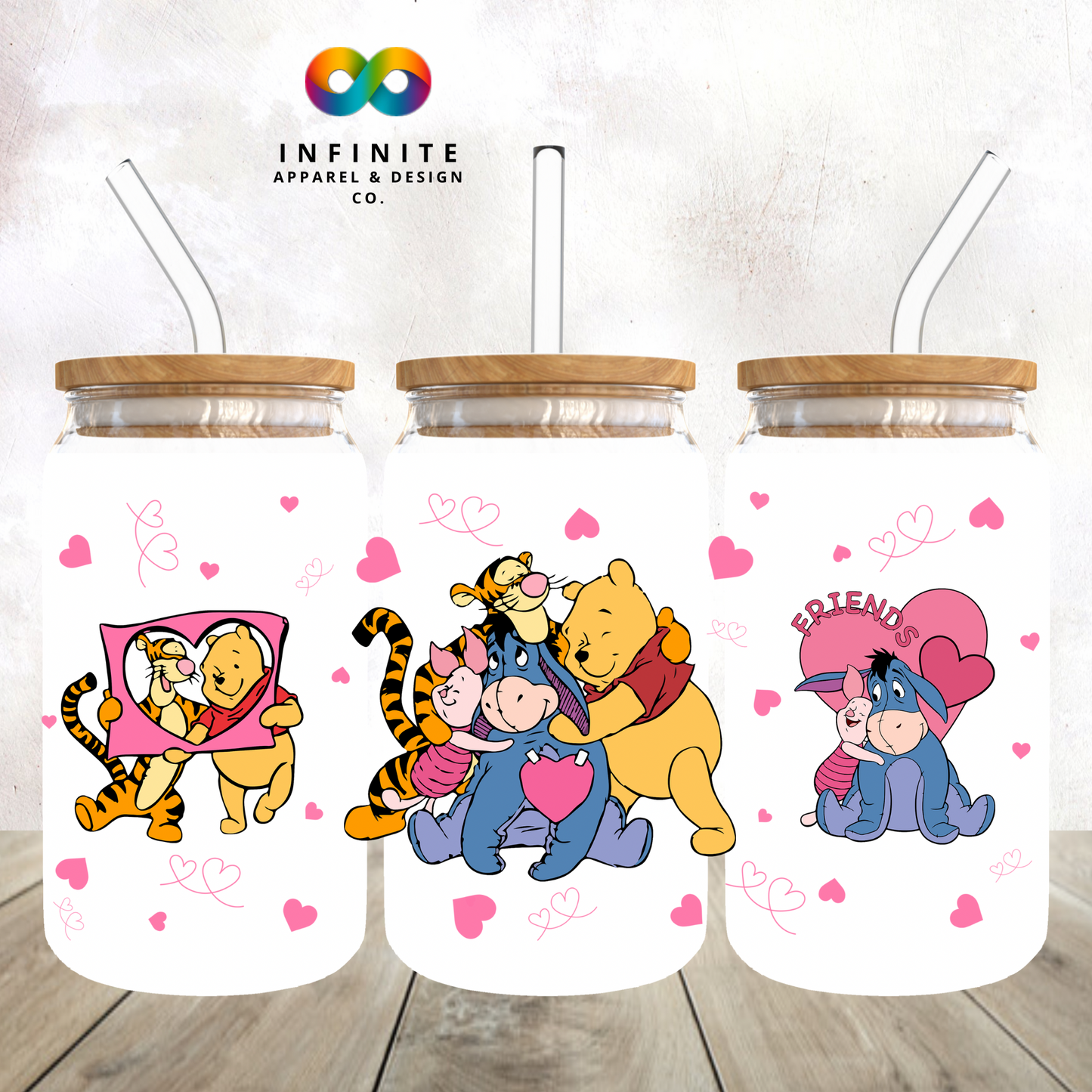 Pooh Bear 2 Valentiens Glass Can Cup