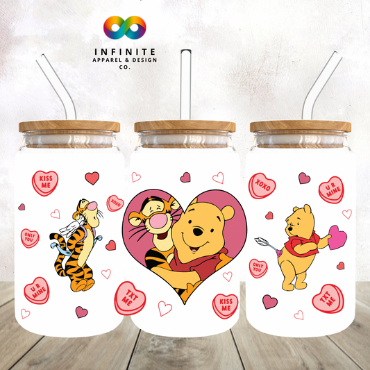 Pooh Bear Valentine Glass Can Cup