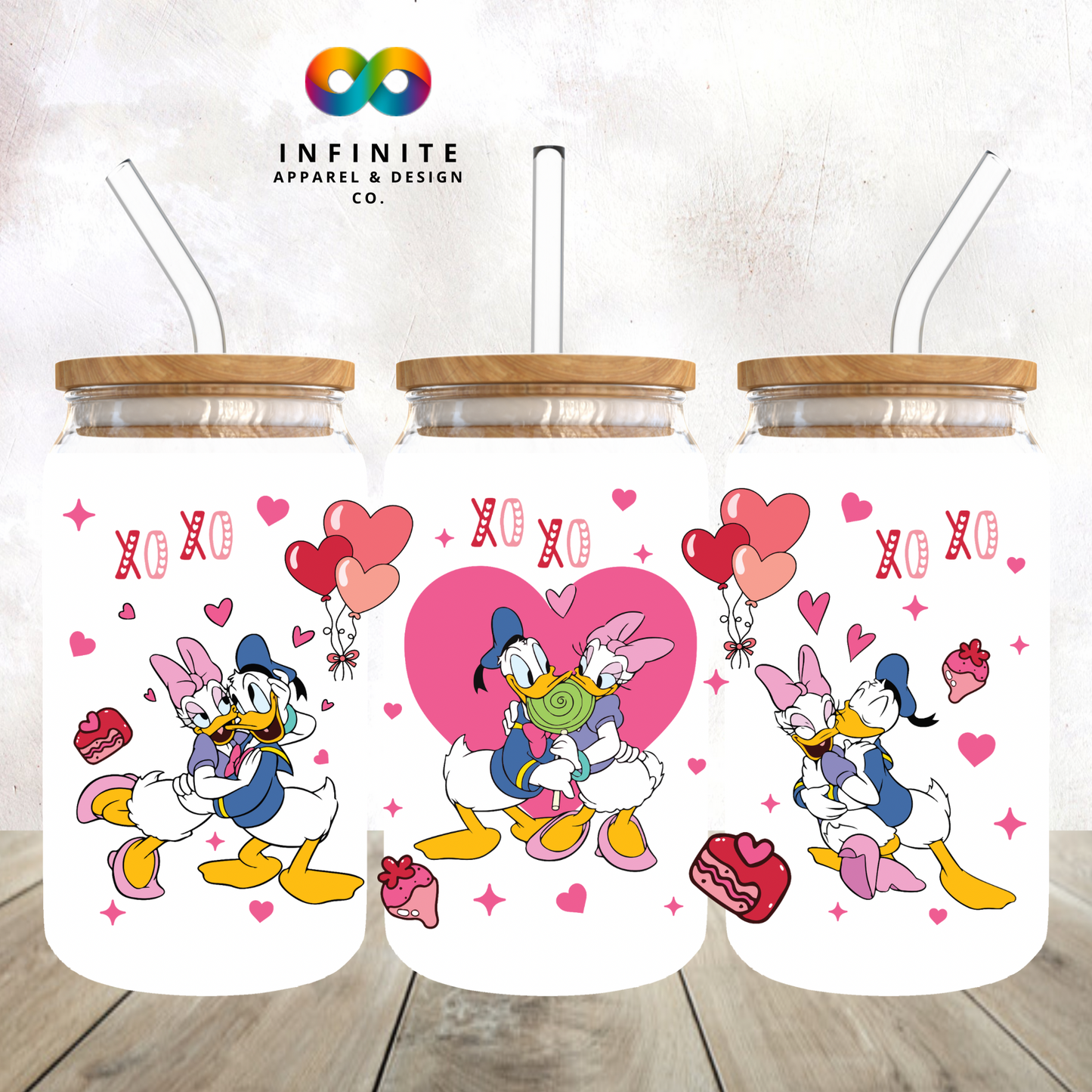 Donald and Daisy Valentine Glass Can Cup