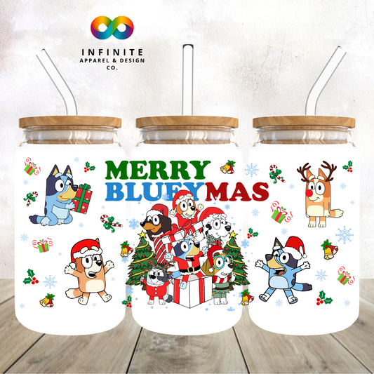 Merry Blueymas Glass Can Cup