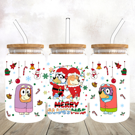 Merry Blueymas with Friends Glass Can Cup