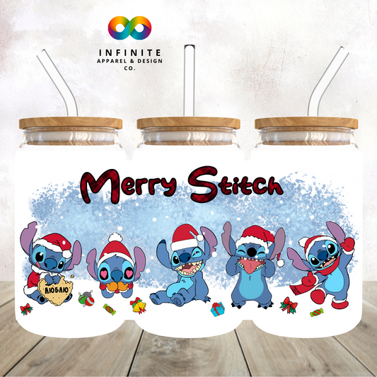 Merry Stitch Glass Can Cup