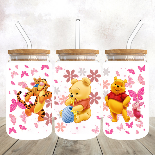 Honey eating Bear Glass Can Cup